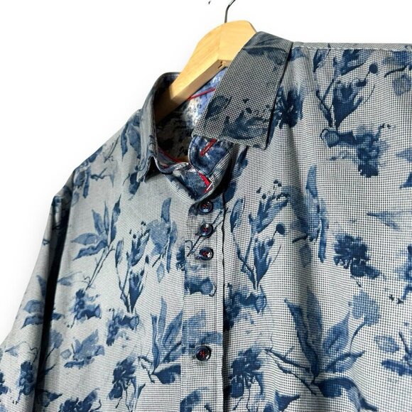 Au Noir Button Down Shirt Floral Size 5 Modern Classic Dress Shirt Navy Dryden - Picture 6 of 10